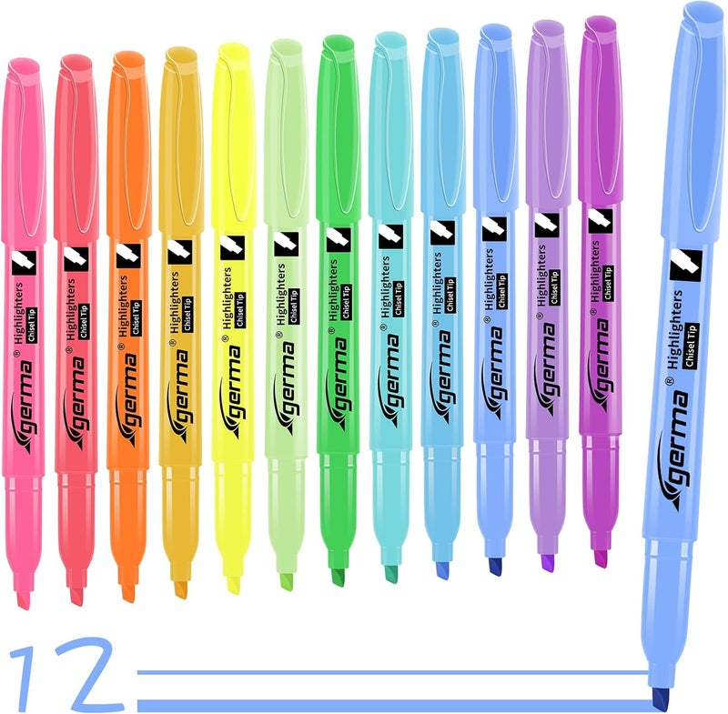 Cgerma Highlighters Assorted Colors Set, 12 Pack, Chisel Tip Bright Colors, Dry Quickly Colored Highlighters for Journaling, Study Notes, School Office Supplies - Image 1
